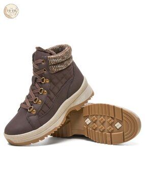 Faux Fur Lined Ankle Snow Boots Lace Up Water Resistant Winter Combat